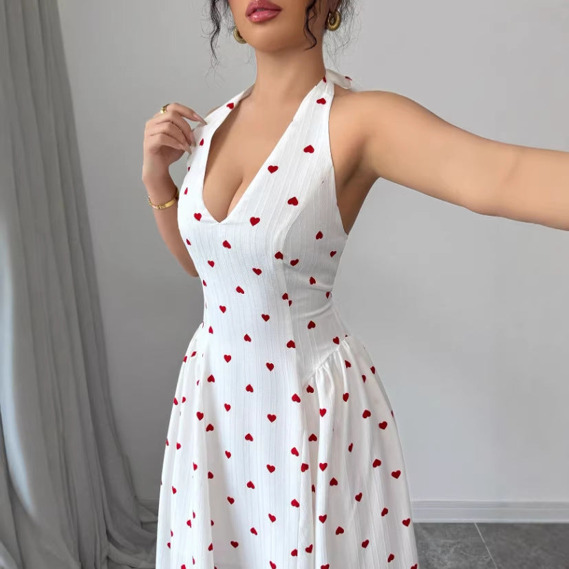 New arrivalfashion cross-border heart suspender pajamas for women casualsexybowstie back waist dress