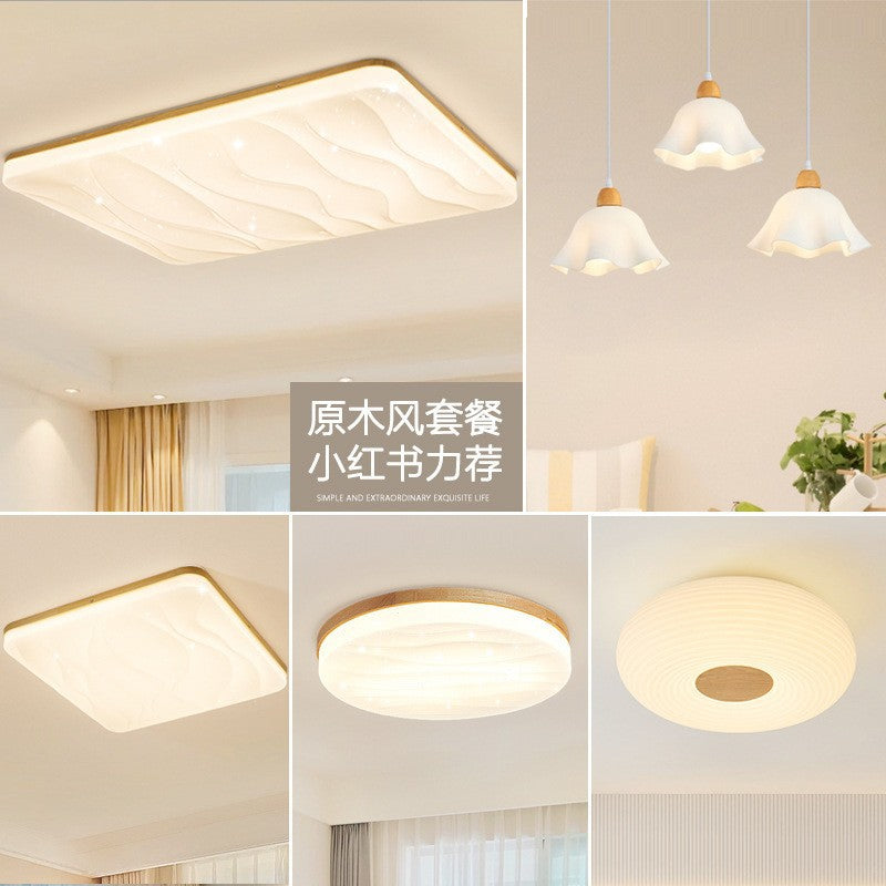 Living room light 2025 new log cream wind Japanese-style wabi-sabi main light Puri ceiling light whole house lighting package