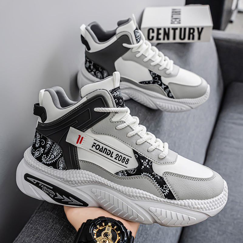 Popular men's shoes 2025 spring high-top basketball sneakers men's youth trendy brand running dad shoes to increase height