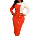 Autumnew arrivalpatchworkcontrast colorlong sleeves one-step skirt single-breasted silm hip-hugging work clothingdress dress