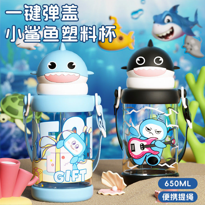 Summer popular plastic cup cartoon kids outdoor portable cute water bottle with strap high temperature resistant cup straw