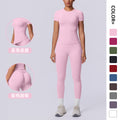 fashion seamless knittingpure color tight breathable long yoga suit sports running fitness two-piece set