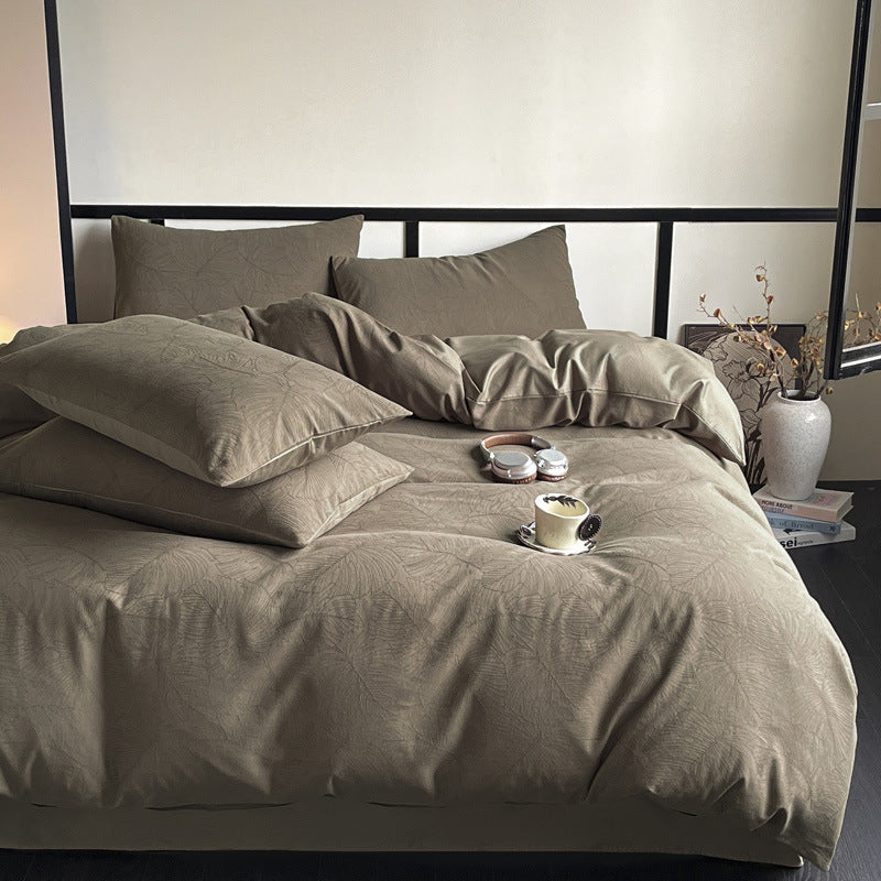 Spring new high-end light luxury 100% cotton three-layer yarn jacquard four-piece set of pure cotton simple bedding mattress