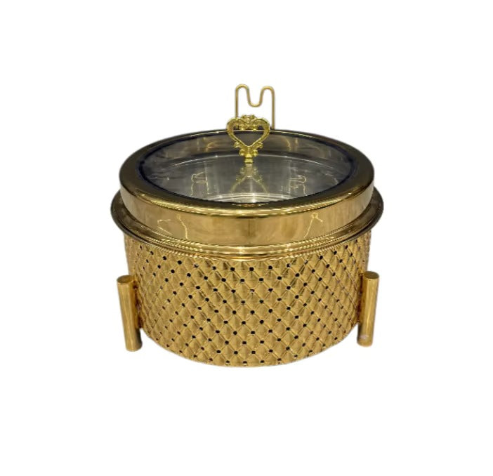 Newly designed stainless steel gold and white 9l thermal pot with alcohol heating, long life and durable hanging lid type food insulation