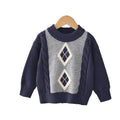 Kids' fleece-lined sweater:  winter collection - thickened pullover knit top, korean style, boys' crew neck wool sweater