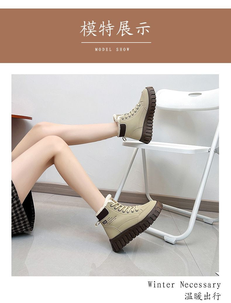 Women's fleece-lined cotton shoes - authentic, warm, flat, new autumn/winter 2025 collection. leather upper, soft sole, durable women's shoes - kt2509