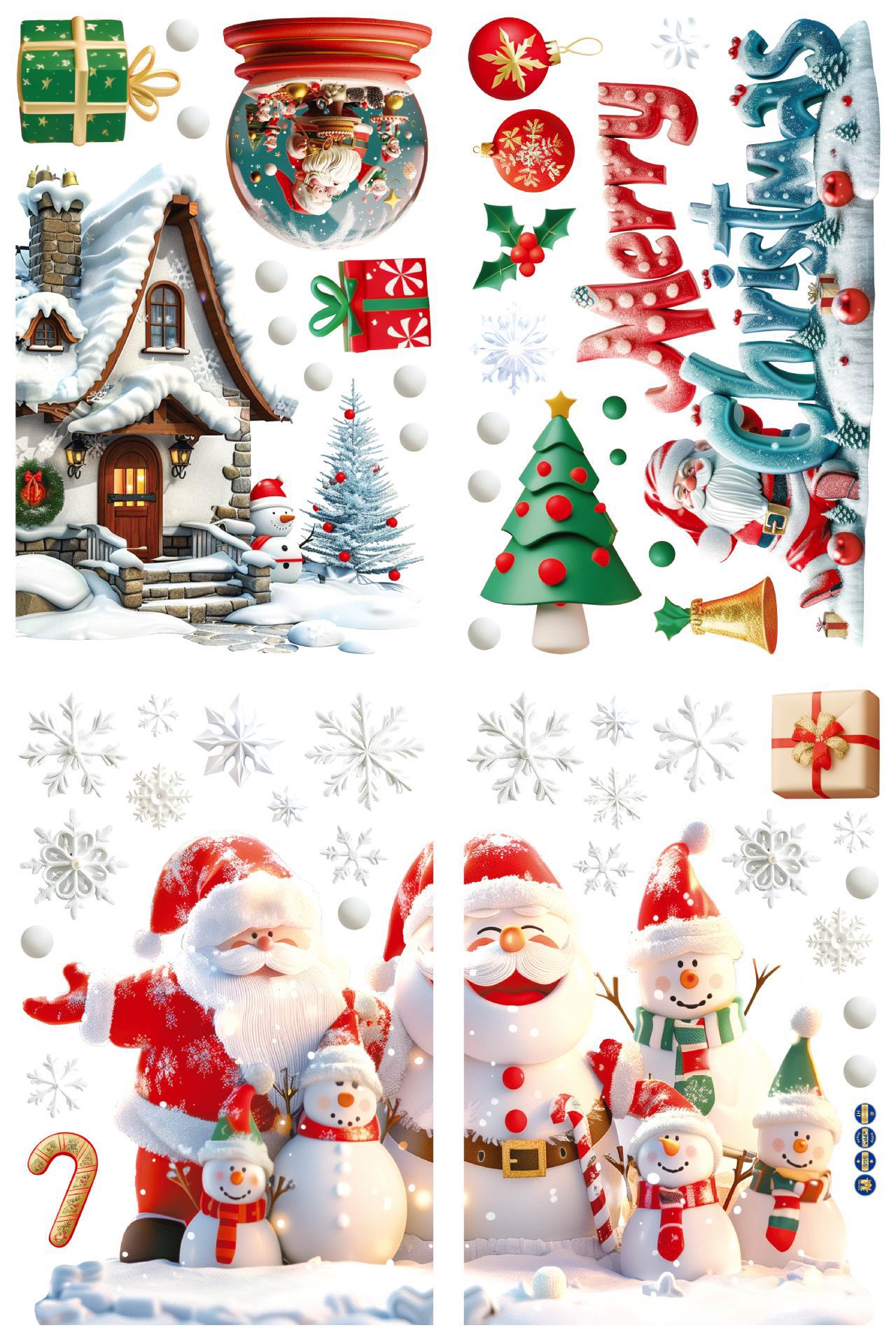 New  happy Santa Claus snowflake gift box party decoration glass window static sticker glue-free window grilles painting