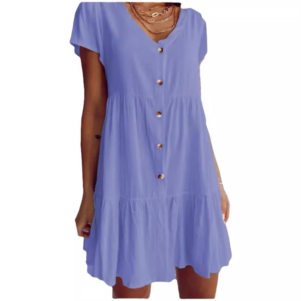 summer cotton linen white loose waist solid color short skirt slimming cotton dress