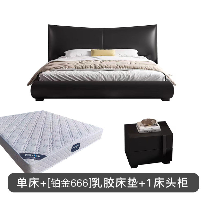Italian light luxury genuine leather bed bedroom wedding bed designer style king size bed 1.8m trending black double bed