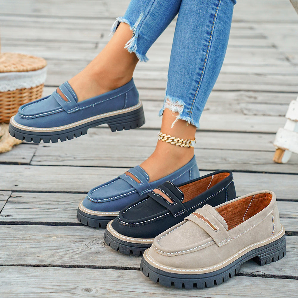 plus size loafers: new autumn  casual slip-on chunky sole women's flats - retro, versatile, and effortless style