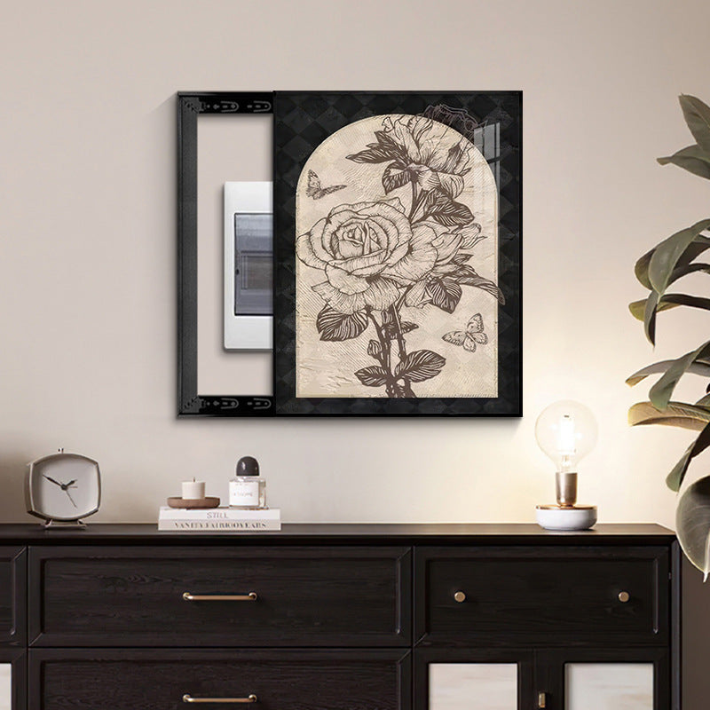 Medieval style meter box decorative painting 2024 new strong and weak distribution box switch box blocking hanging painting vertical free punching