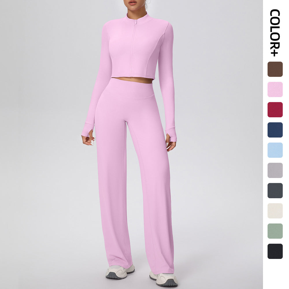 Cloud-feel quick-dry zip-up yoga set - high-waisted, slim-fit, outdoor casual running & fitness activewear for women
