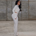 Fashion cross-border women's clothing silm pleated zipper pure color navel-baring pants suitlong sleeves stand collar loosepantstwo-piece set