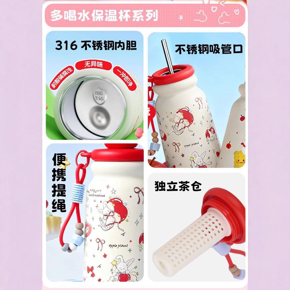 Cute new arrival high-looking cartoon stainless steel large-capacity thermos cup with cute hanging ornaments and portable water cup