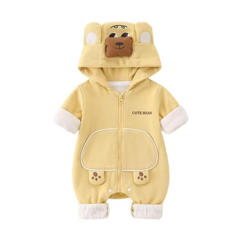 Newborn outing outfit cute newborn clothes for boys and girls hooded jumpsuit spring & fall romper jacket baby trendy