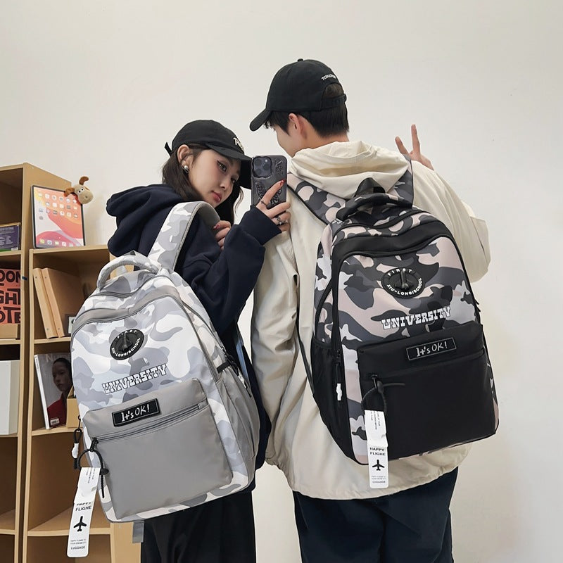 New spring and summer backpack large capacity boys camouflage junior high school student schoolbag fashion trend style campus backpack