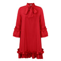 Plus size women's fashion:   summer collection - elegant, loose-fit, solid color african dress with ruffle trim and tie detail
