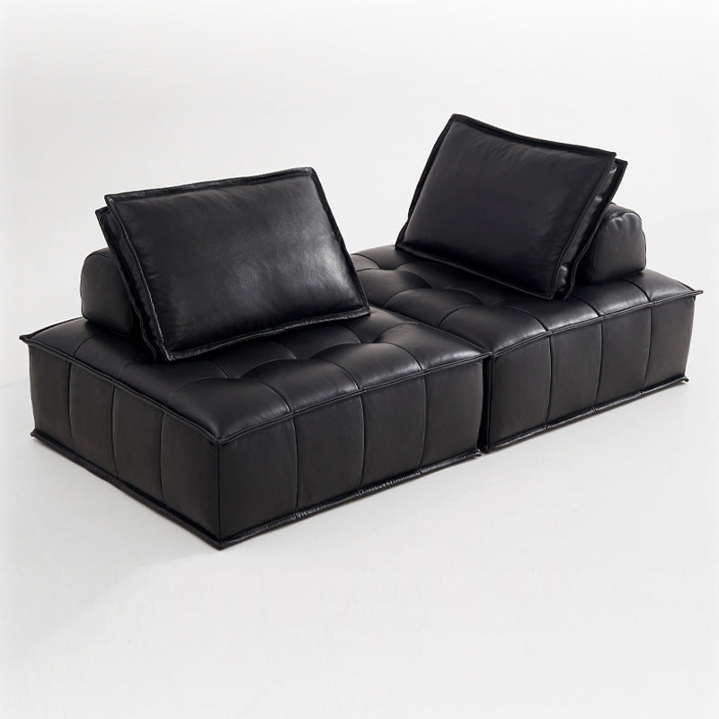 Original piedmont sofa - vintage-inspired, retro oil wax leather, high-end genuine leather sofa set, black modular sofa