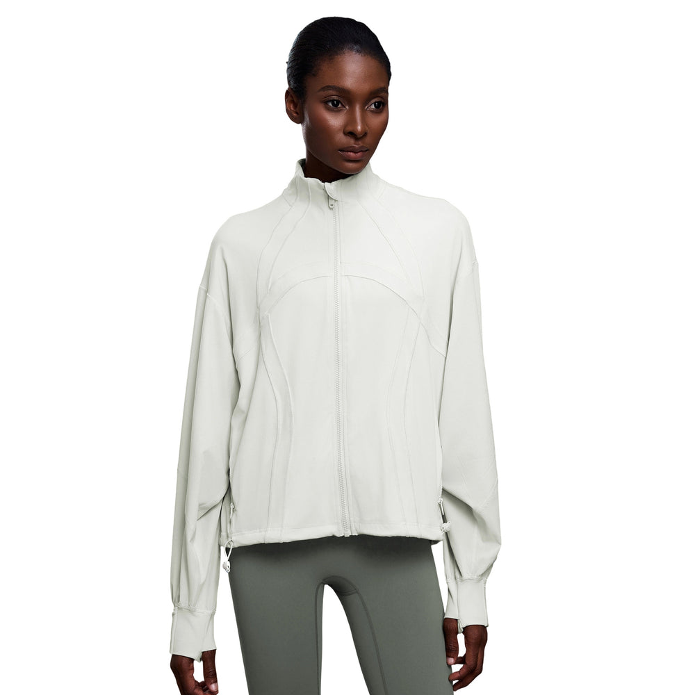 New women's windproof stand collar loose fit jacket - autumn casual versatile drawstring hem activewear d25157
