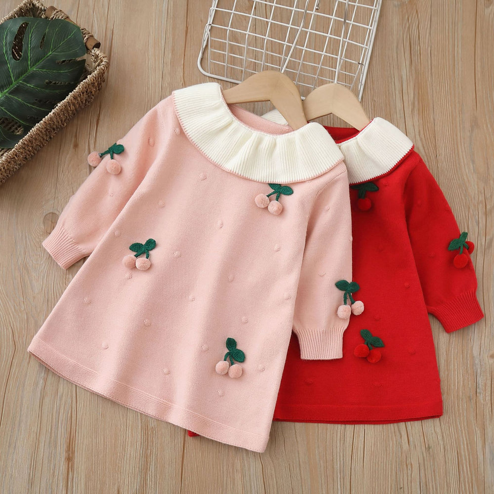 Girls' knit dress - new autumn/winter  collection - handmade floral knit dress for baby girls - sweet and stylish dress