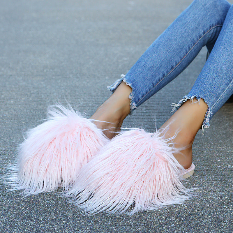 Fluffy, long-pile cotton slippers for women, perfect for staying warm at home in winter. soft-soled, silent, and suitable for both indoor and outdoor wear. wholesale options available, ideal for postpartum recovery