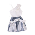 Kids clothing cross-border exclusive for european and american girls new arrival kids white vest + blue shorts baby