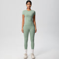 European and american nude feel compression quick-dry short sleeve yoga set - high waist, butt-lifting, outdoor training, running, and fitness activewear