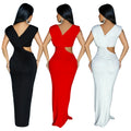 C7061 cross-border   independent station fashionable women's solid color sleeveless deep v dress new arrival