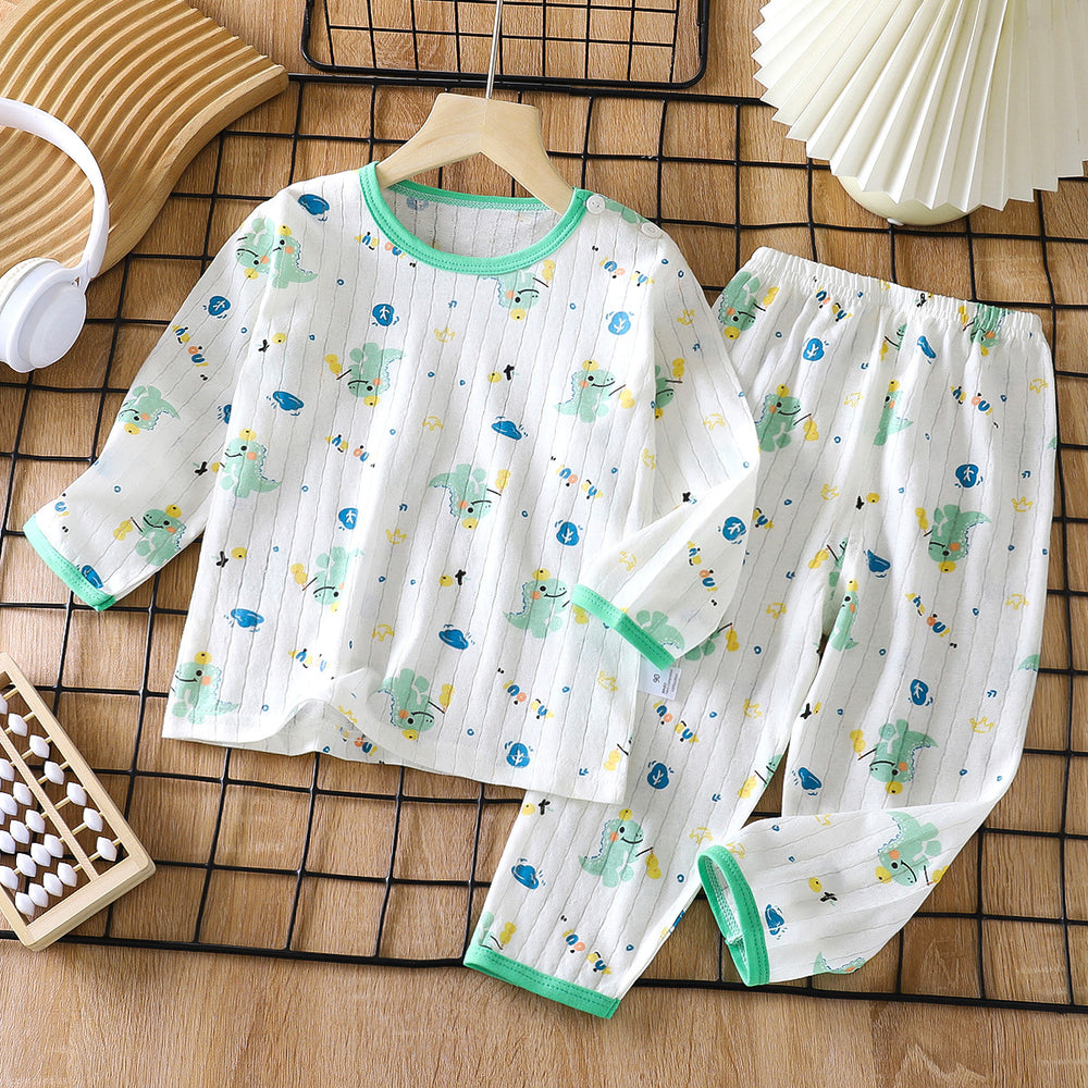 new children's pure cotton pajama set - summer long sleeve sleepwear, lightweight air conditioning suit for boys and girls