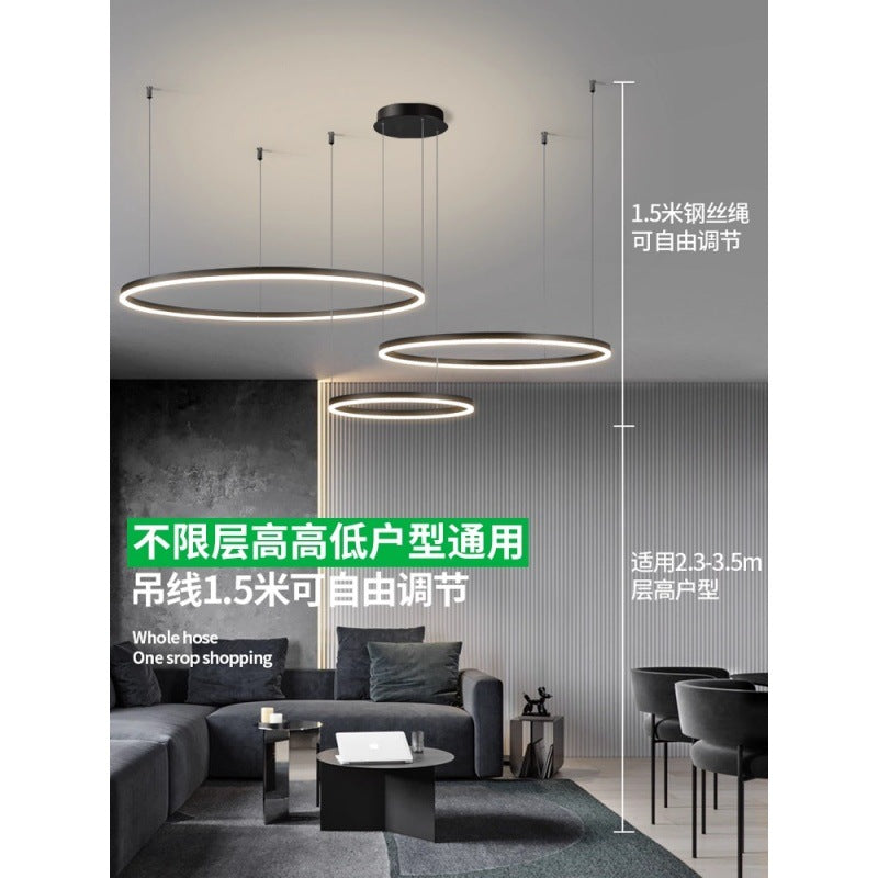Circle of Light Living Room Chandelier French Postmodern Simple Light Luxury Dining Room Light Duplex Circle Hall Lighting 1