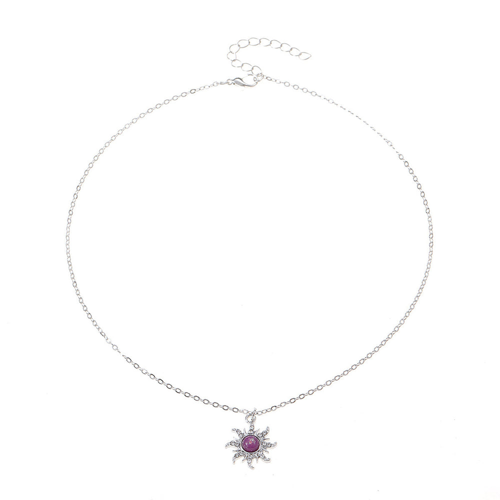 Wholesale jewelry sets: european and american retro sunflower necklace three-piece set, light luxury high-end diamond-studded eight-pointed star stud earrings