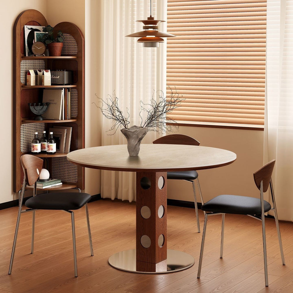 Medieval fengberg round table retro metal legs small apartment dining table scandinavian bauhaus solid wood for home slate dining table