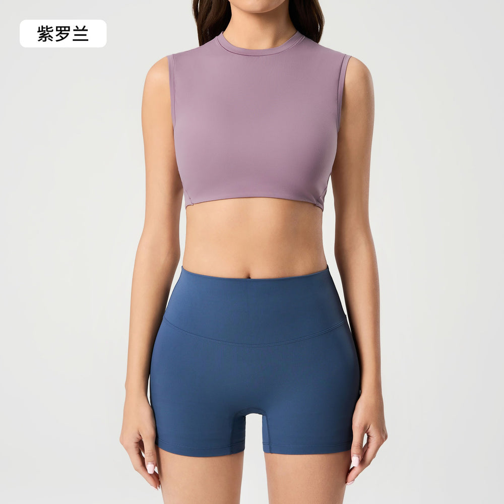 High collar short sleeveless waistcoat women's sexycrop top training fitness yoga clothes topsdaw157