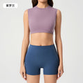 High collar short sleeveless waistcoat women's sexycrop top training fitness yoga clothes topsdaw157