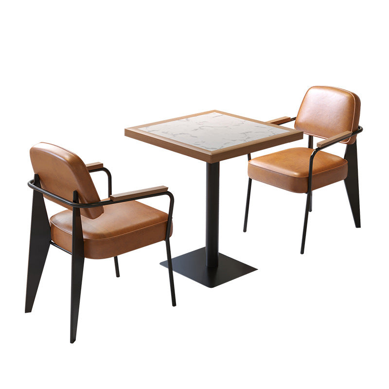 American restaurant Solid wood rock slab table and chair combination Cafe Dessert shop Western restaurant Retro long table Bistro square table