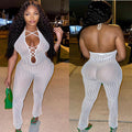 fashion cross-border supply  sexy breathable mesh pit milk silk sleeveless jumpsuit women's clothing