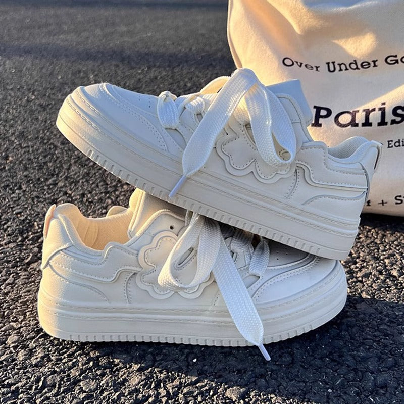 White shoes women's 2026 spring & fall new platform canvas sneakers - creamy, unique, and versatile casual skate shoes