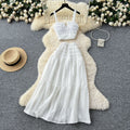 Sweet and gentle women's outfit: tie-neck square collar camisole crop top + high-waisted pleated midi skirt two-piece set