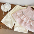 Girls' summer new style outfit: chic sleeveless babydoll top and trendy wide-leg casual pants two-piece set