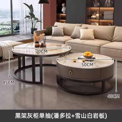 Rock slab coffee table accessible luxury modern casual round small apartment tea table living room for home tea table new arrival normcore marble