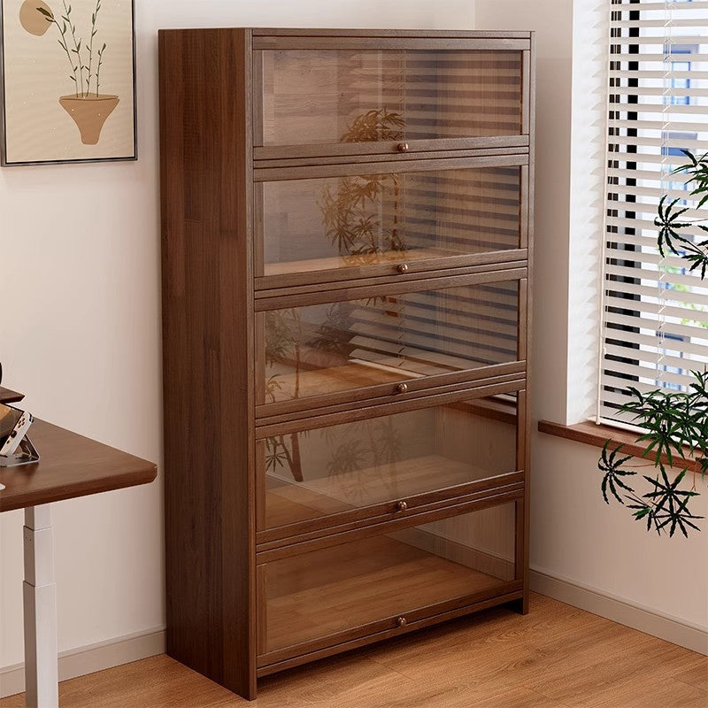 Solid wood dust-proof bookcase integrated against the wall Walnut color storage cabinet Locker Floor storage cabinet Household bookshelf