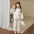 kids' cropped lounge set - boys & girls double-layer cotton gauze pajama set with baby lace trim and cartoon print