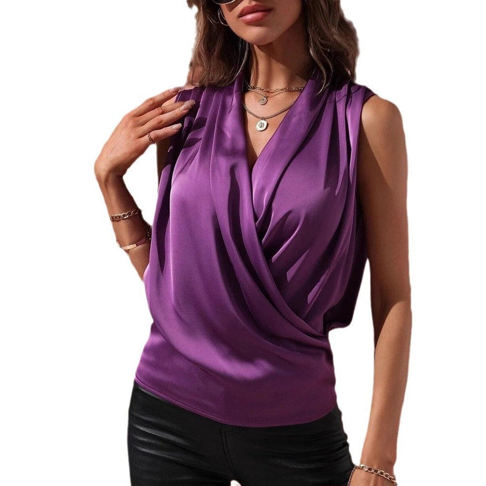 Amazon women's spring/summer sleeveless satin blouse - european & american style, ruched tank top, new sexy shirt