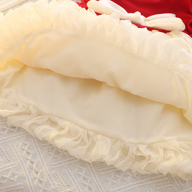 Girls' dress  summer new arrival: 3d bow, bubble sleeves, mesh, kids' princess dress - stylish and cute