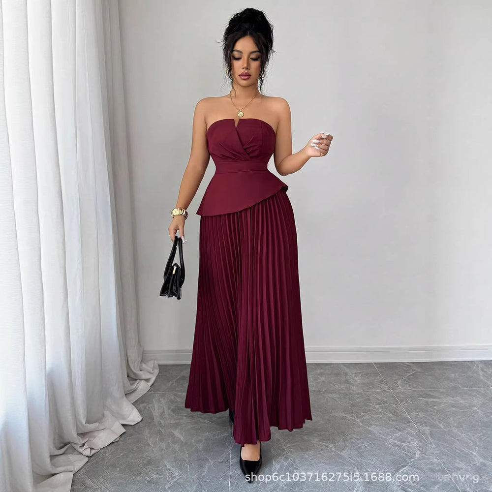 European and american cross-border women's  new bandeau maxi dress