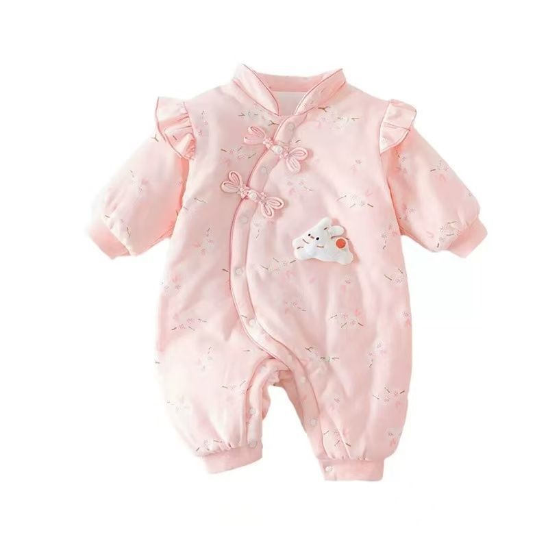 Winter baby romper fleece-lined bodysuit crawling suit cute super adorable bunny girl romper thickened warm onesie