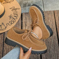 autumn women's casual leather loafers: comfortable round toe, chunky heel, retro style, soft leather, lace-up, platform sole