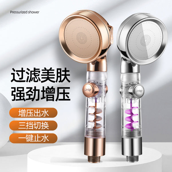 Three-speed filter small waist turbo mirror supercharged shower water-saving handheld shower head showerhead water-stopping shower