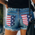 Factory direct  cross-border e-commerce new american flag print  tassel distressed denim shorts for women