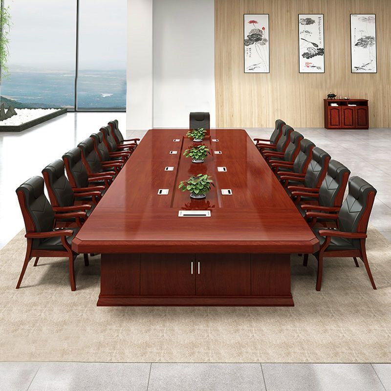 Large conference table long table casual modern office conference room table and chair combination strip paint solid wood leather conference table